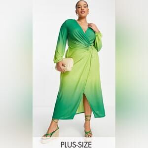NEW River Island Maxi Wrap Dress 18 Ombre Green Ring Detail Statement Resort